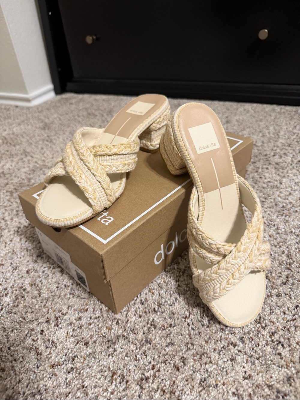 Dolce Vita Cream Braided Block Heel Slide Sandals